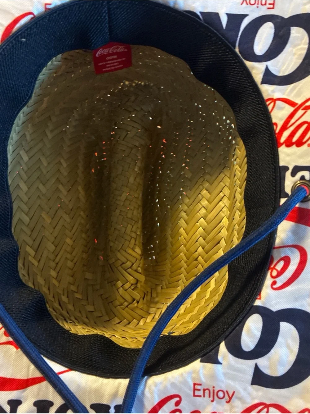 Coca-Cola Branded Straw Sun Hat - Natural Straw with Red & Blue Accents